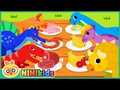 Carnivorous dinosaur vs Herbivorous dinosaur | What do dinosaurs eat? | Drawing | T Rex | NINIkids
