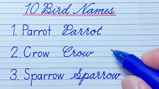 How to write 10 Bird Names in English Cursive Writing | Print & Cursive Handwriting Practice
