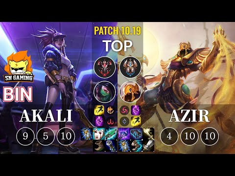 SN Bin Akali vs Azir Top - KR Patch 10.19