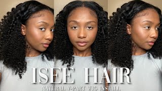 MINIMAL LEAVE OUT Natural V-Part Wig Install | Kinky Curly Texture | Ft. ISee Hair