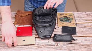 Мужская сумка слинг из натуральной фактурной кожи 21400 Vintage черный