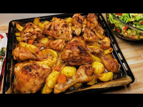Perfektes Gericht, wenn man Besuch erwartet! Hähnchenschenkel mit Kartoffeln im Backofen! Rezept!