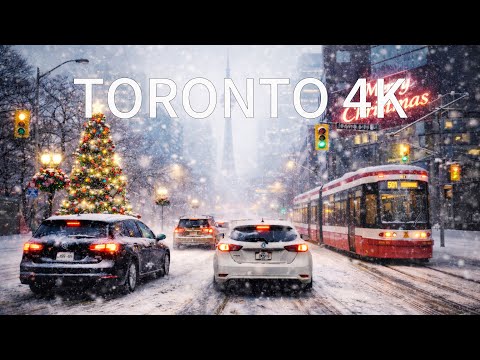Driving Downtown Toronto in a heavy Snowstorm - Canada 4K