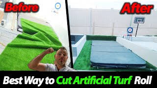 How to Cut polyethylene Artificial Turf at Pool/Hot tub/Swim spa - Best Artificial Grass on Concrete