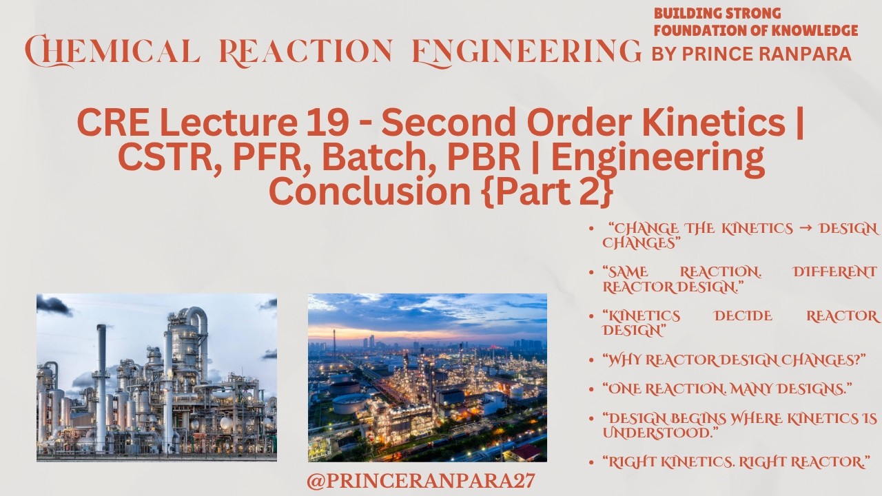 CRE Lecture 19: Second Order Kinetics | CSTR vs PFR vs Batch vs PBR | Engineering Conclusion{Part 2}