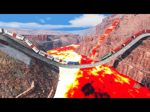 Train vs Giant U Track Lava Crashes - Train vs Cars & Rails | BeamNG.Drive