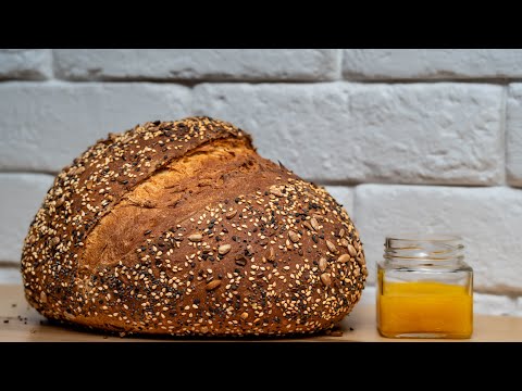 Wheat bread on yeast with honey and seeds