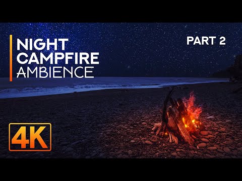 4K Night Campfire on Rialto Beach - 8HRS Relaxing Sounds of Night Ocean and Crackling Fire - Part #2