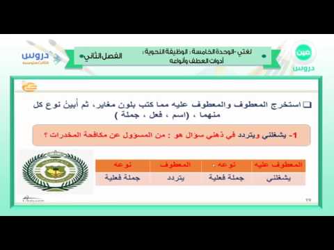 الثالث متوسط | الفصل الدراسي الثاني 1438 | لغتي |  الوظيفة النحوية:ادوات العطف وانواعه