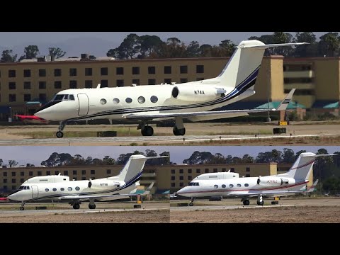 Loud!! 3x Gulfstream II-B's taxi and takeoff from SMX (No Stage III Hush kits!!!)