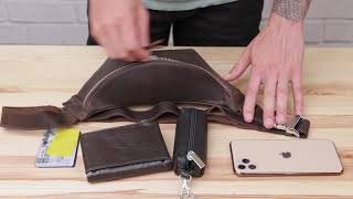 Бананка в винтажной коже Grande Pelle 11154 коричневая