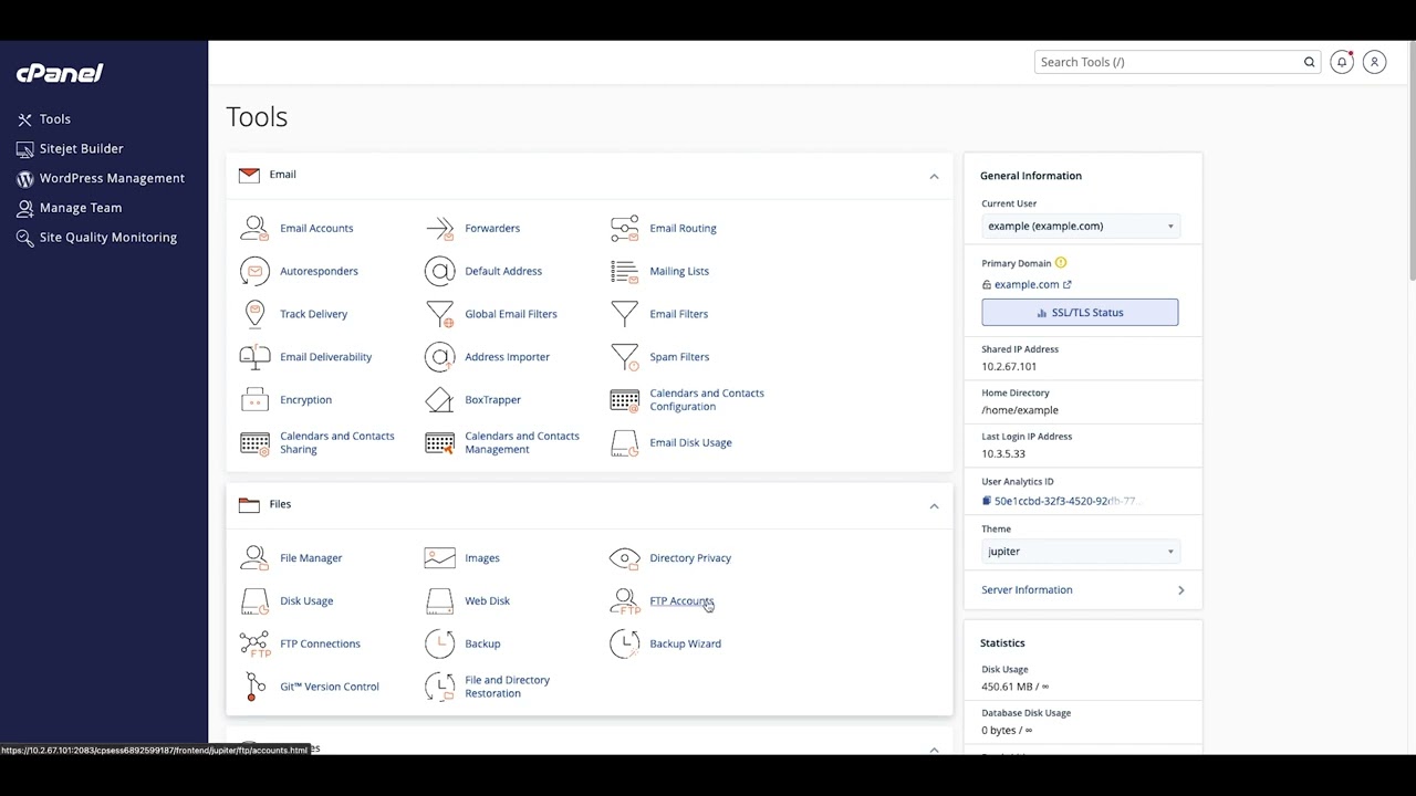 cPanel Tutorials - The FTP Accounts Interface
