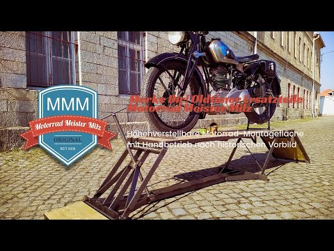Höhenverstellbare Motorrad-Montagefläche mit Handbetrieb nach historischen Vorbild
