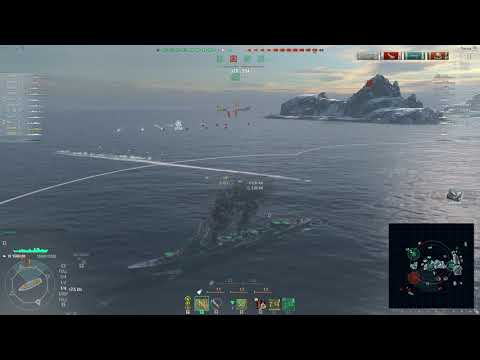 WorldOfWarships Бой на Yugumo - Крейсер, Крейсер, Линкор(Двойной удар), Эсминец.