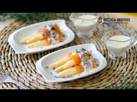 ESPÁRRAGOS BLANCOS con SALMÓN AHUMADO y SALSA de ENELDO - Aperitivo para Navidad #76