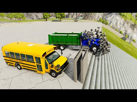 Heavy Vehicle Insane Stairs Jumps Down Through Brick Walls (Crash Test) - BeamNG.drive Stairs Jumps