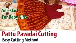 Pattu Pavadai Cutting in tamil Silk Skirt Dress for Baby Girls Part 2/2 Easy Method