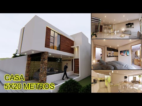 CASA MODERNA 5x20 METROS/ DESAIN RUMAH 5X20M/ MINIMALIST HOUSE, MODERN HOUSE