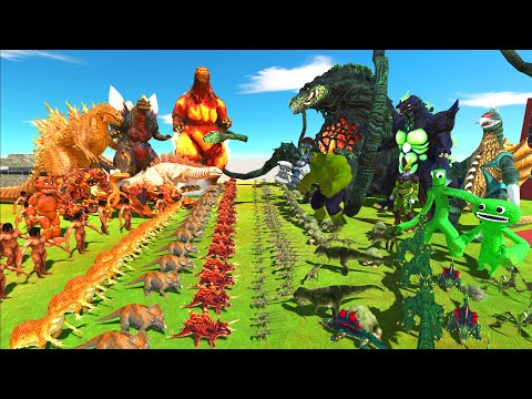 Orange Monster War - Team Orange Godzilla VS Team Green Biollante - Animal Revolt Battle Simulator