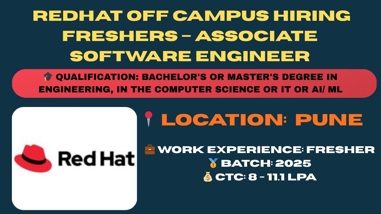 Red Hat Off Campus Drive 2025 | Associate Software Engineer Hiring | Freshers Apply Now