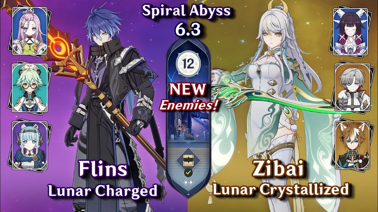 NEW! C0 Flins Lunar & C0 Zibai Lunar | New Spiral Abyss 6.3b - Floor 12 3 Stars | Genshin Impact 6.3