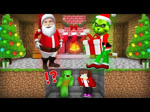 JJ and Mikey HIDE From Scary GRINCH.EXE and SANTA.EXE At Night in Minecraft Challenge Maizen