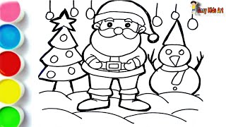 🎅 How to Draw Santa Claus with Snowman 🎄 | Easy Christmas Drawing for Kids