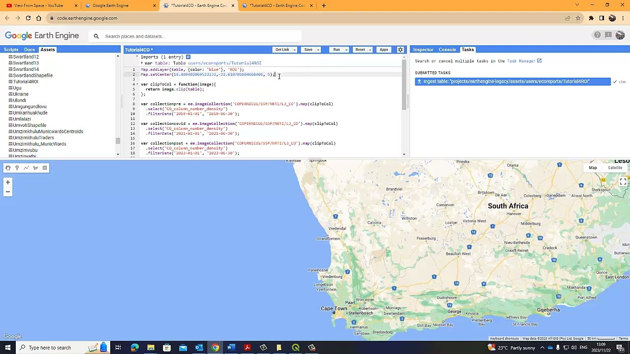 Google Earth Engine Tutorial 6 - Clip your Region of Interest; Clive Coetzee