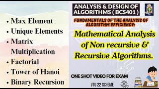 Download the video "ADA BCS401 Mod1: Mathematical Analysis of Non-Recursive & Recursive Algorithms #vtu #ada #vtupadhai"