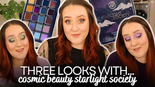 *THREE LOOKS WITH* COSMIC BEAUTY STARLIGHT SOCIETY! Indie Christmas Eyeshadow Palette Inspo Review