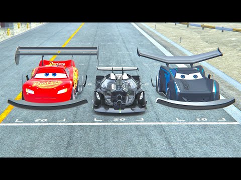 Lightning McQueen GTR vs Koenigsegg Dragster vs Jackson Storm GTR - Drag Race