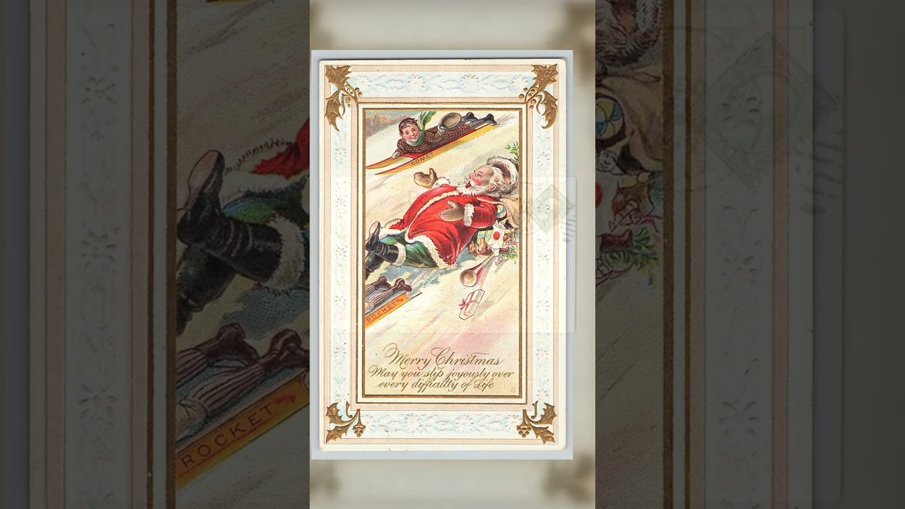 J.A. Harkins Christmas Postcard, Santa Sledding, 1912 Postmark, South Dakota Video