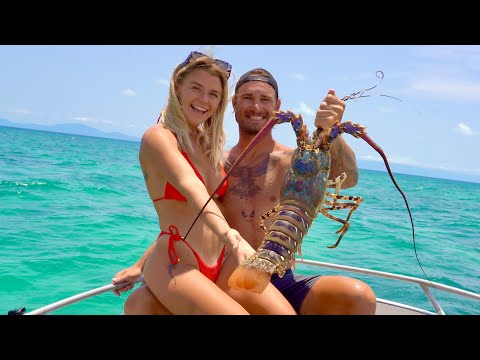 Fishing & Spearfishing in Tropical Paradise - GIANT Crayfish Catch And Cook