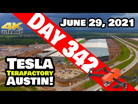 Tesla Gigafactory Austin 4K  Day 342 - 6/29/21 - Terafactory Texas - MORE RAIN TO TRAIN THE DRAIN!
