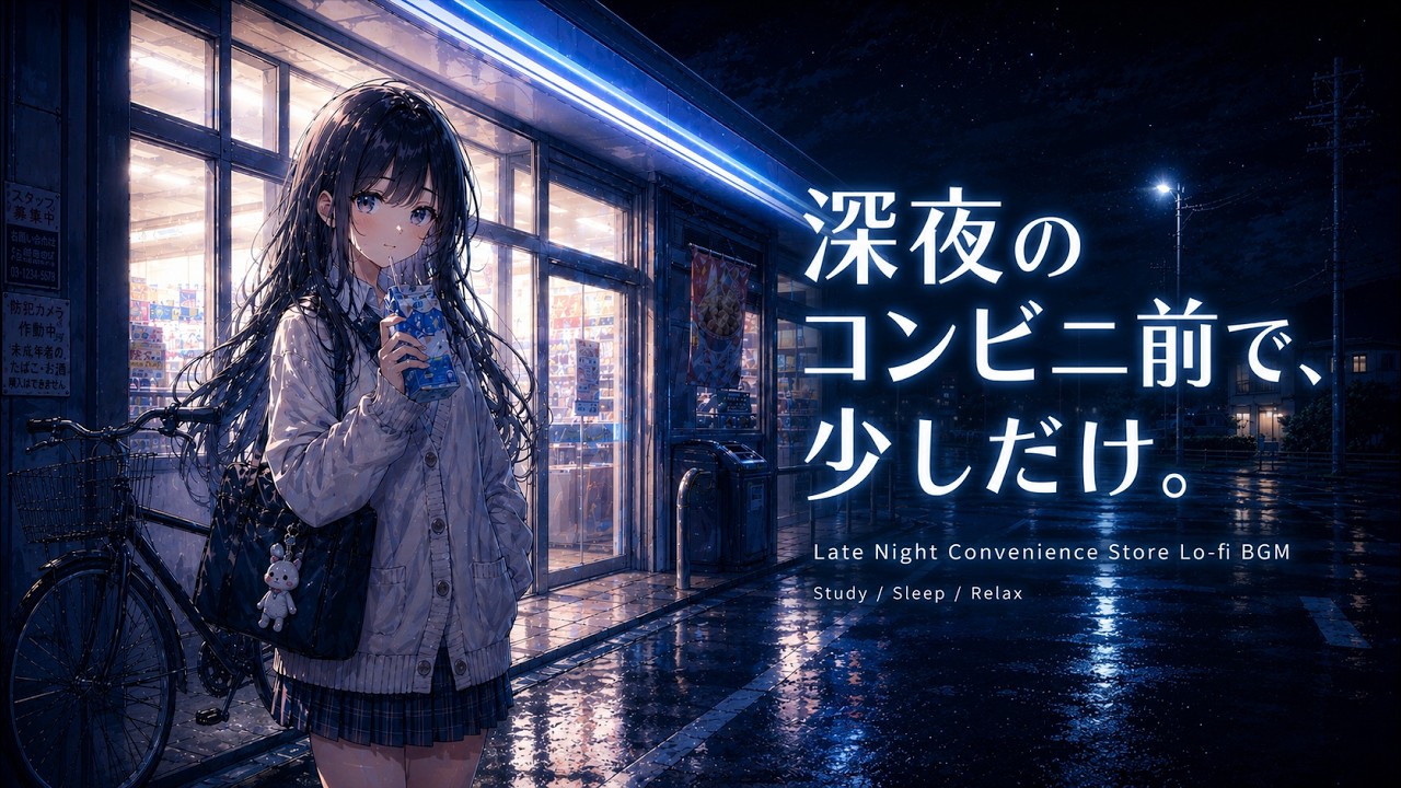 【フリーBGM】深夜のコンビニ前で、少しだけ。