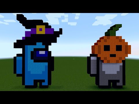 How To Build AMONG US Crewmate Halloween Hat Pumpkin Witch Character Pixel Art In Minecraft