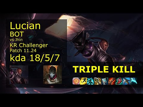 Lucian ADC vs Jhin - KR Challenger 18/5/7 Patch 11.24 Gameplay // [롤] 비에고 vs 진