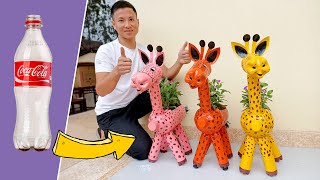 Recycling Plastic Bottles into Cute Giraffe Flower Pots for Your Garden