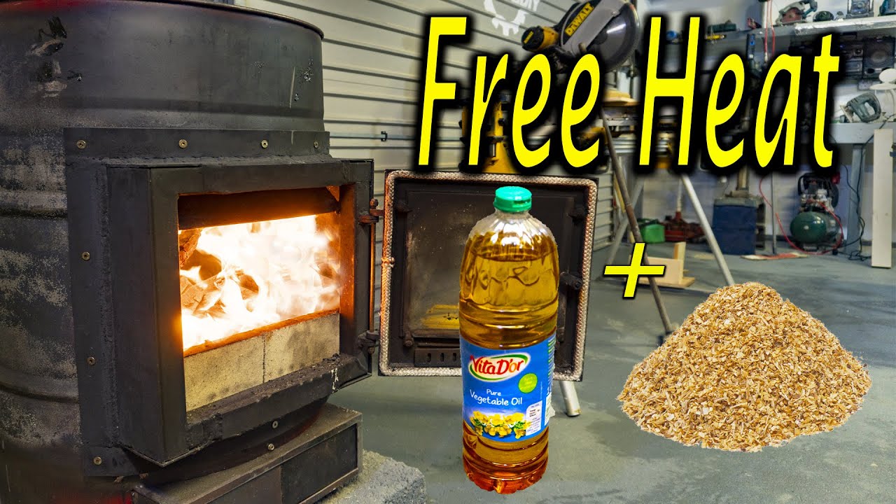 Free heat from Sawdust + Vegetable oil .. No Tools Needed
