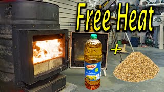Free heat from Sawdust + Vegetable oil .. No Tools Needed