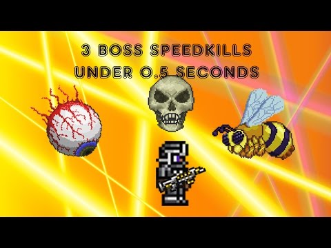Terraria 1.2.4  - 3 BOSS SPEEDKILLS - UNDER 0.5 SECONDS (Queen Bee. Skeletron. Eye of cthulhu)