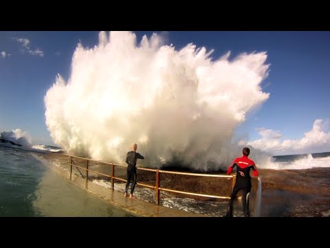 Big waves at Curl Curl rockpool Manly Sydney GOPRO