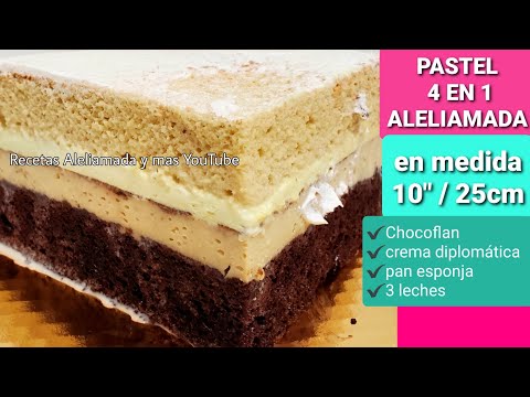 como hacer pastel 4 en 1 con chocoflan y relleno crema diplomatica con pan esponja | aleliamada