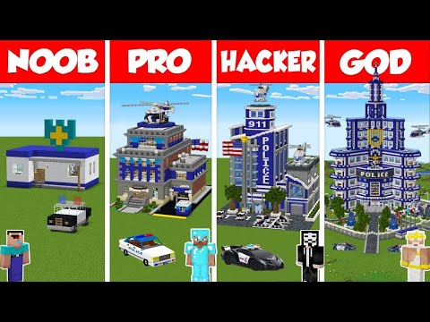 Minecraft POLICE STATION HOUSE BUILD CHALLENGE - NOOB vs PRO vs HACKER