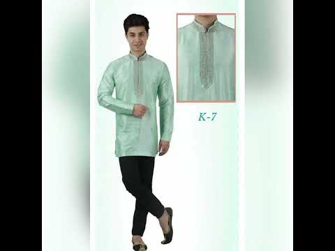 Blue embroidered silk kurta for men