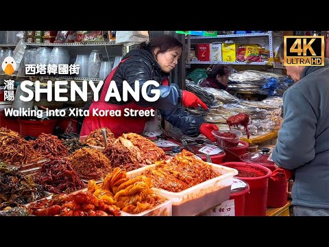 Passeie pela Shenyang West Tower Joseon Street, onde os coreanos se reúnem (Liaoning 4K)