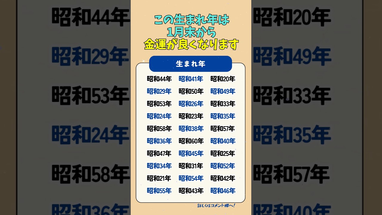 この生まれ年は1月末から金運が良くなります。