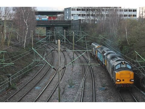 DRS 37611, 47813 & 20312 passing Crewe Salop on 0Z47 Gresty Bridge to Carlisle Kingmoor 7/1/2015