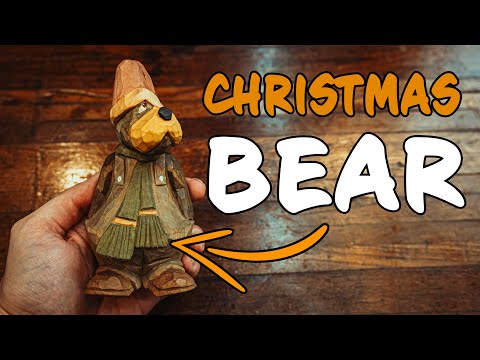 Wood Carving A Christmas Bear || Fun Carving Done In An Hour