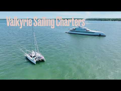 Sag Harbor Boat Rental aerial drone video of Valkyrie Sailing Charters and Mega Yacht